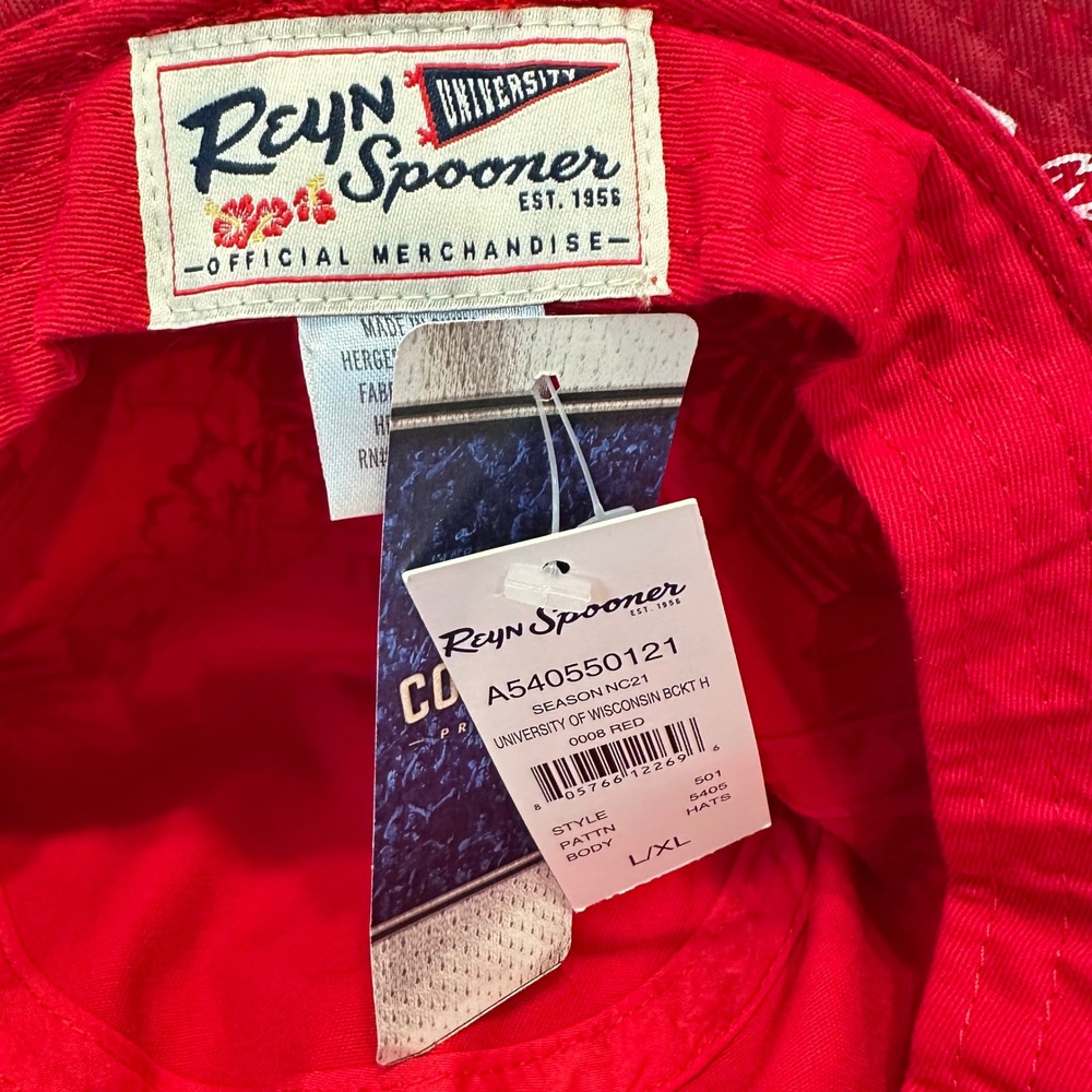 Reyn Spooner Wisconsin Badgers Hibiscus Floral Bucket Hat Red Mens L/XL NEW - Picture 6 of 8
